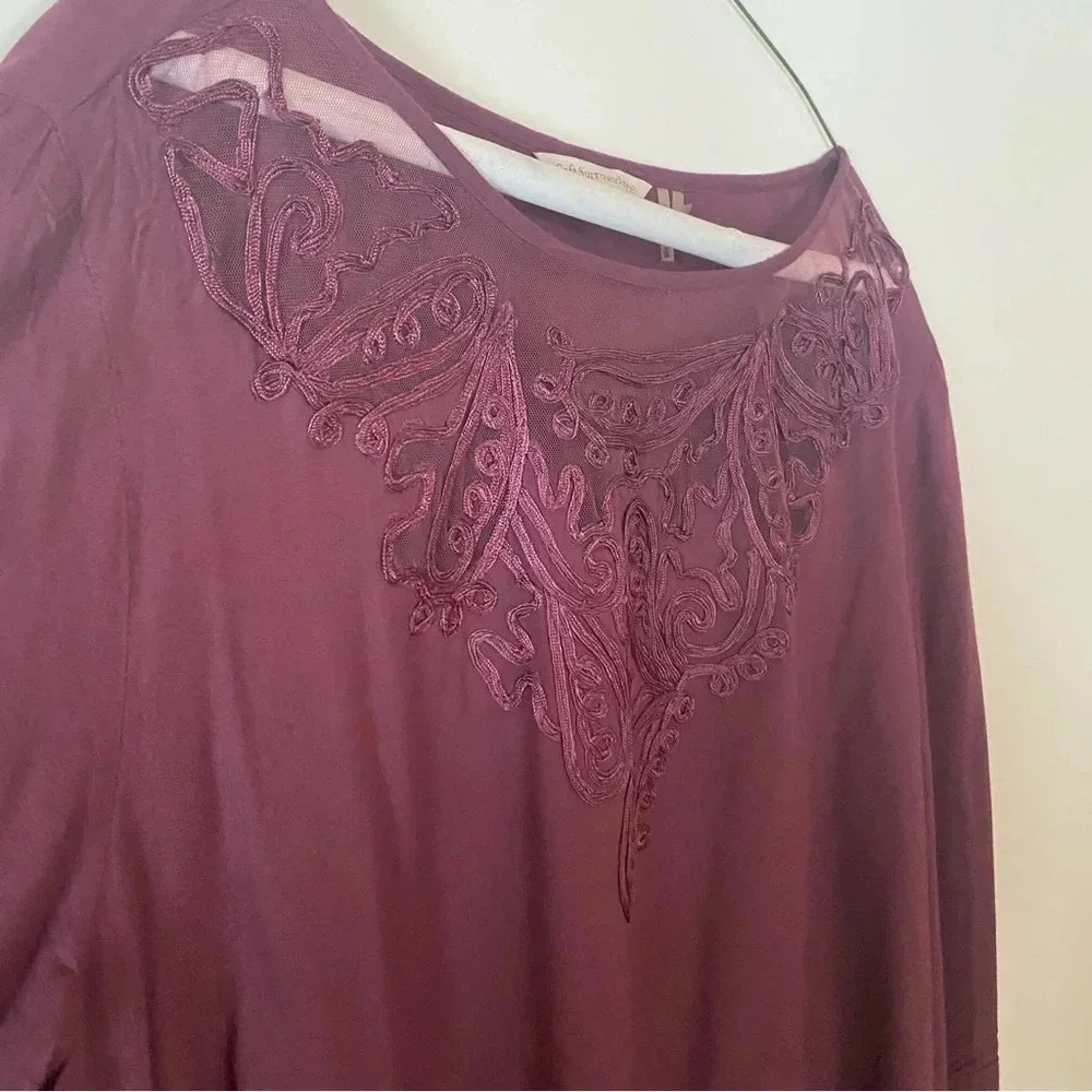 Soft Surroundings Embroidered Lace Maroon Tunic Top XL